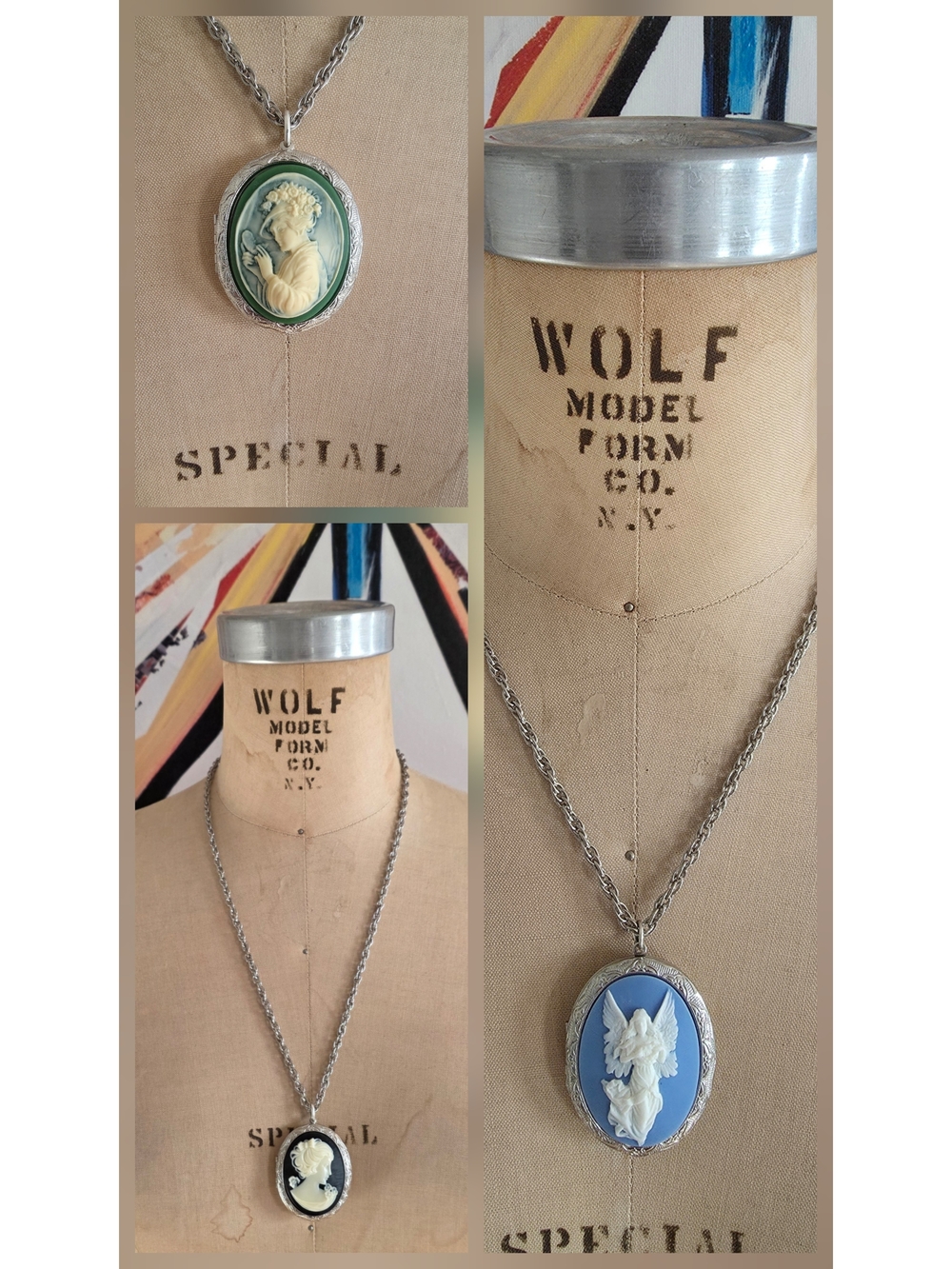 Vintage Giant Cameo Lockets On Chain! Great Mother's Day Gift!